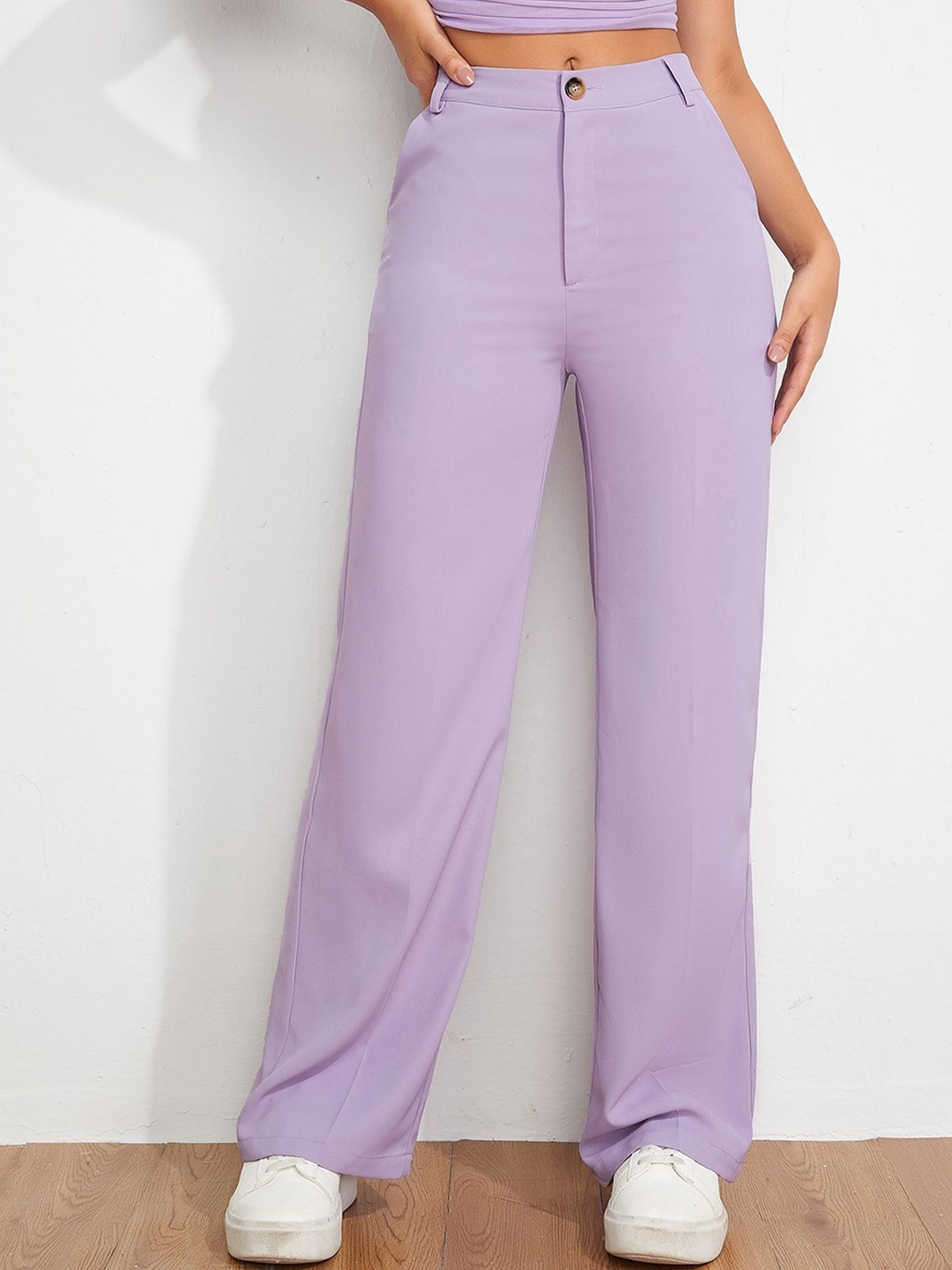 

NUCOUTHS Women Relaxed Straight Leg Straight Fit High-Rise Trousers, Lavender