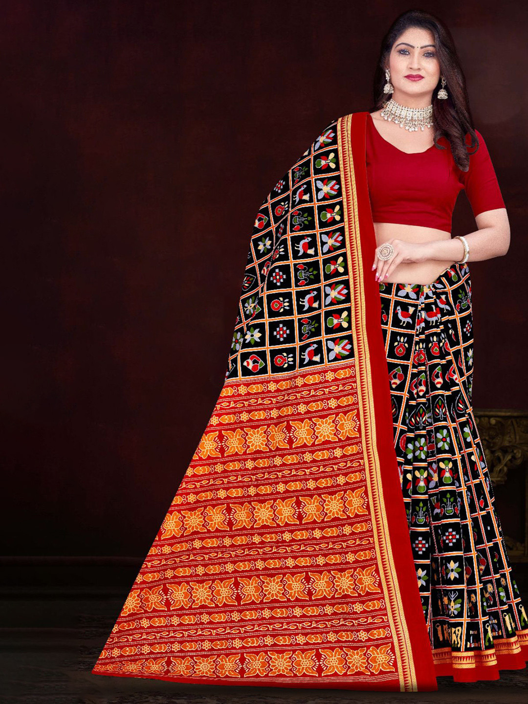 

pasapalli Pure Cotton Sambalpuri Saree, Black