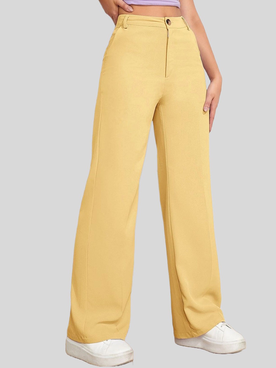 

Chemistry Women Relaxed Straight Leg Straight Fit High-Rise Trousers, Yellow