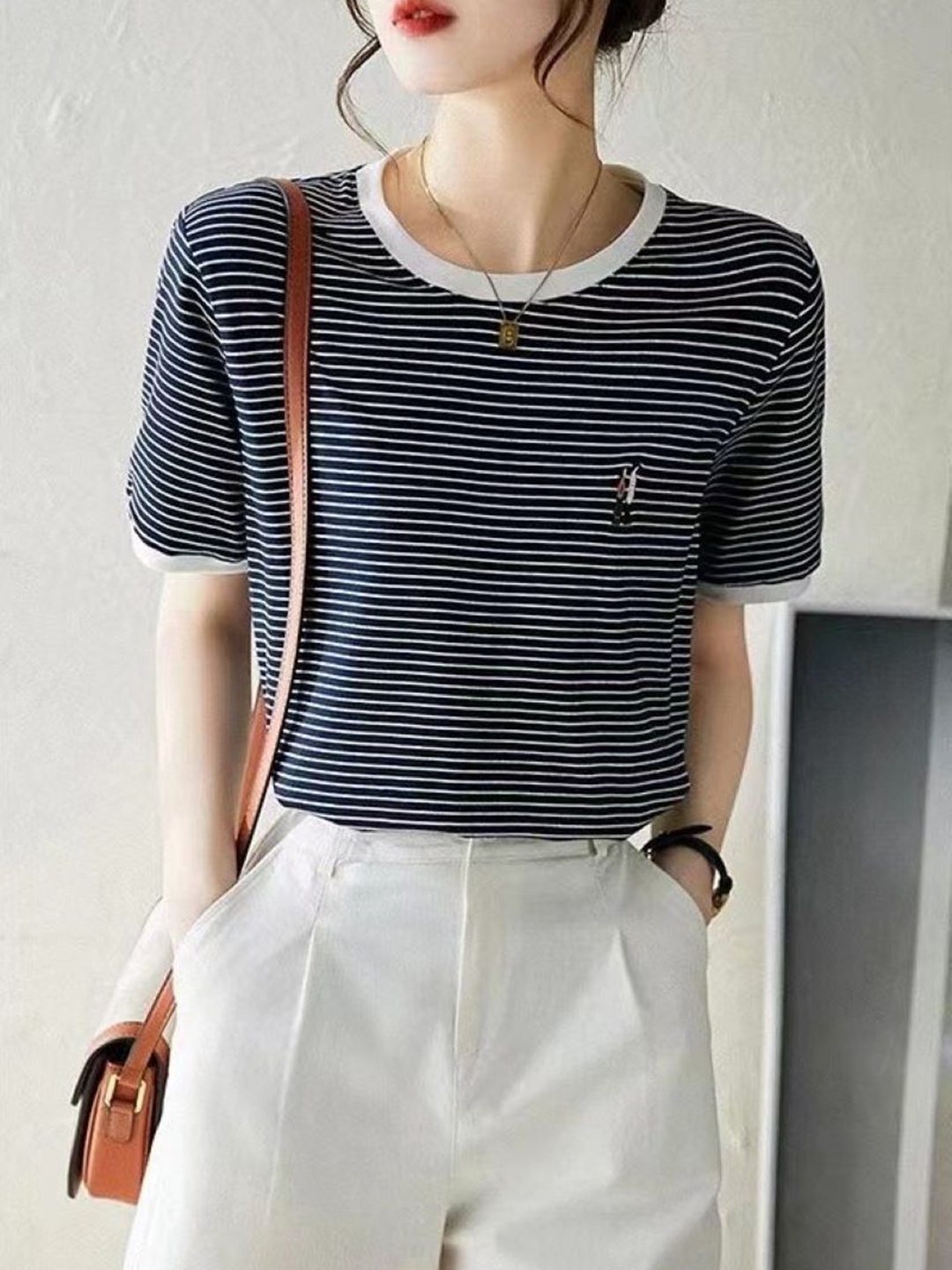 

StyleCast Women Striped T-shirt, Navy blue