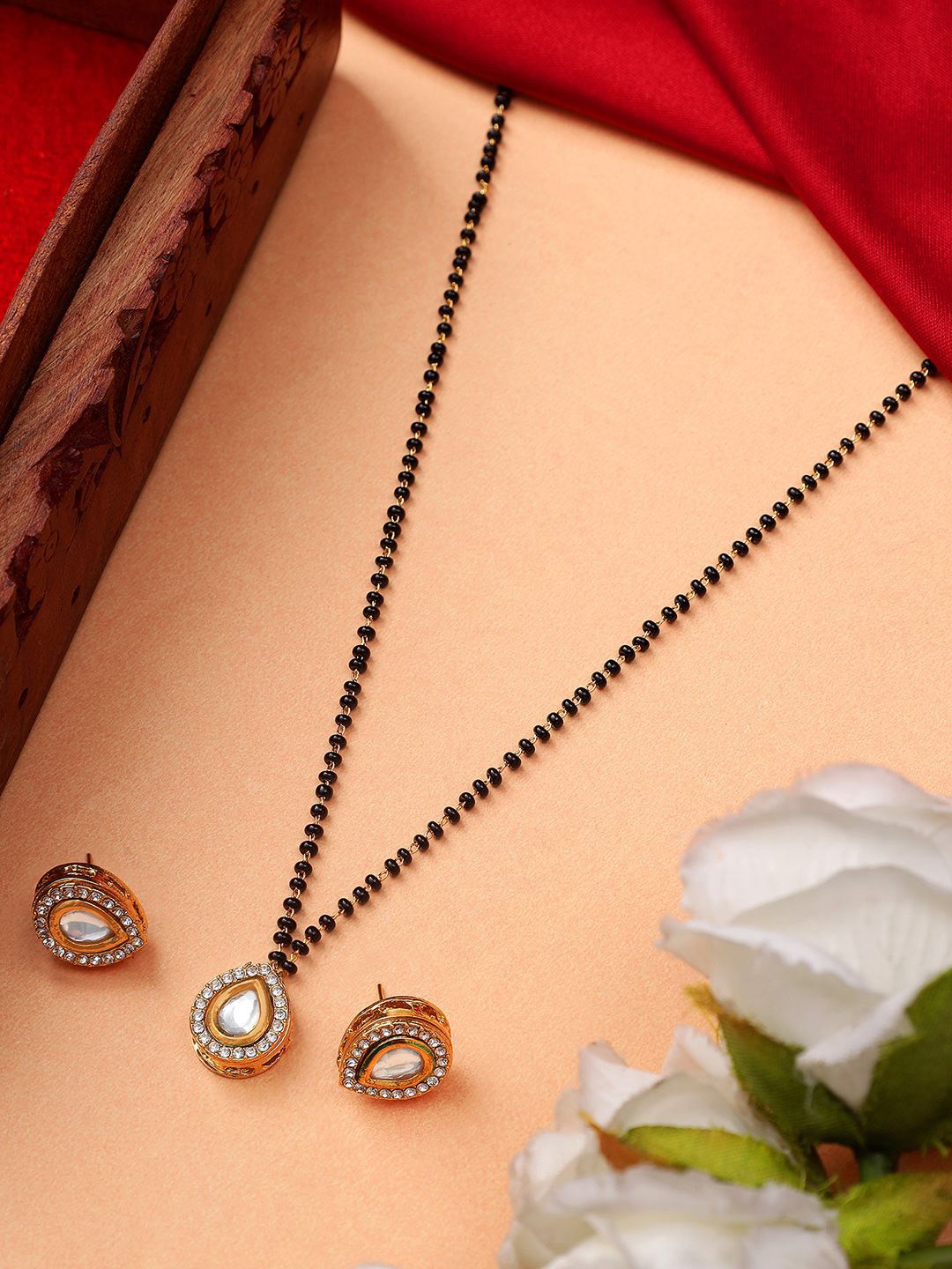 

AARSEE OFFICIAL 22k Gold-Plated Kundan Studded and Beaded Polki Mangalsutra