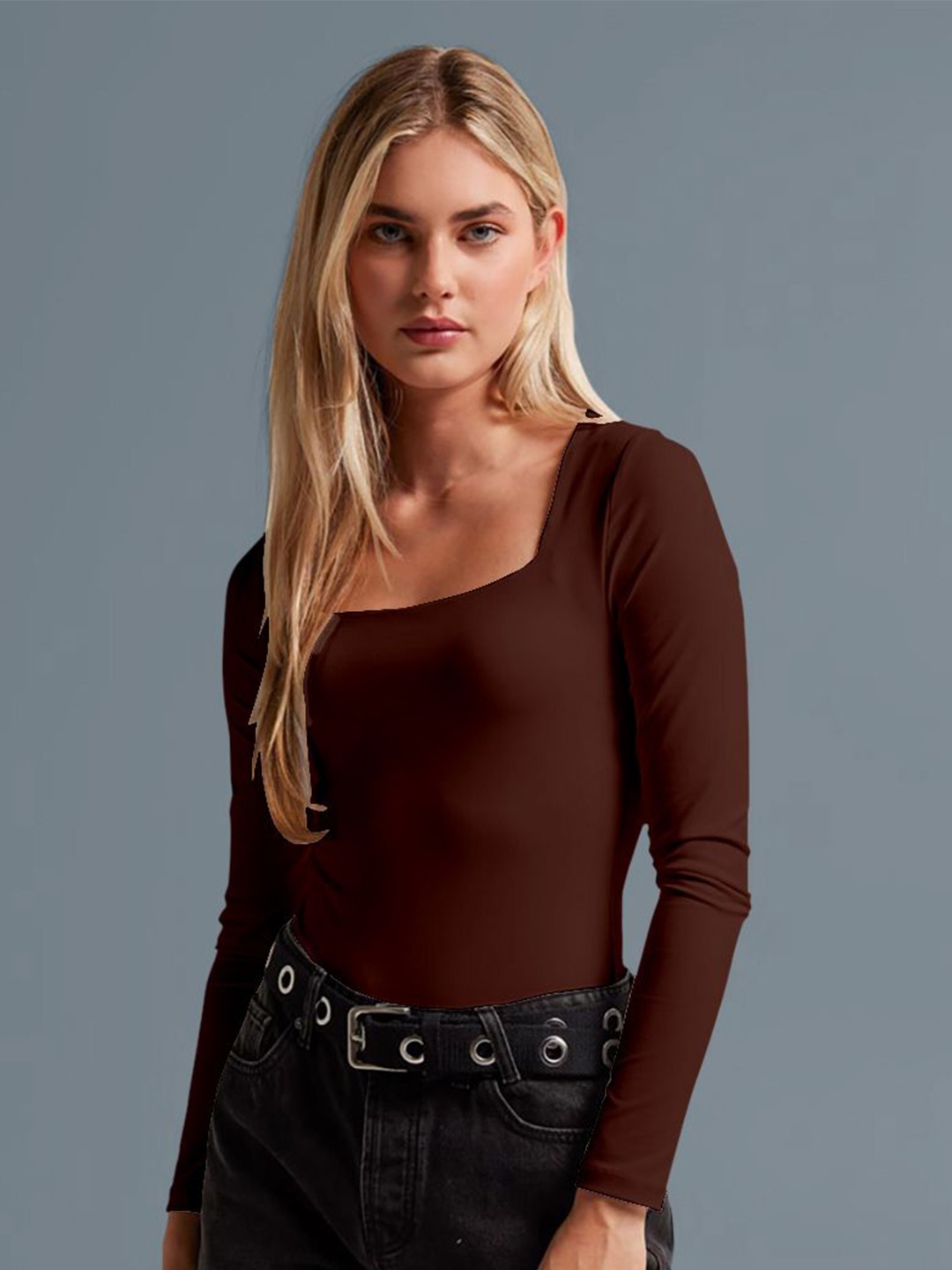 

Dream Beauty Fashion Women Square Neck Fitted Top, Brown