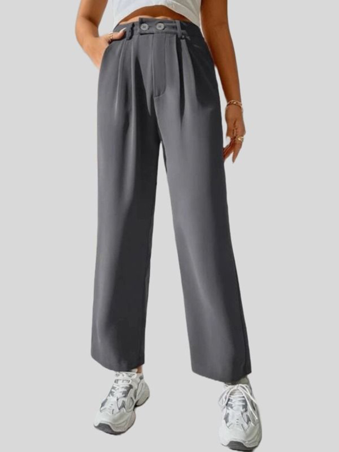 

Chemistry Women High-Rise Straight Fit Trousers, Grey