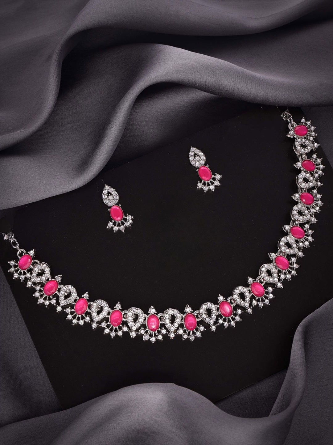 

DIVASTRI Set Of 2 Gold-Plated American Diamond-Studded Jewellery Set, Silver