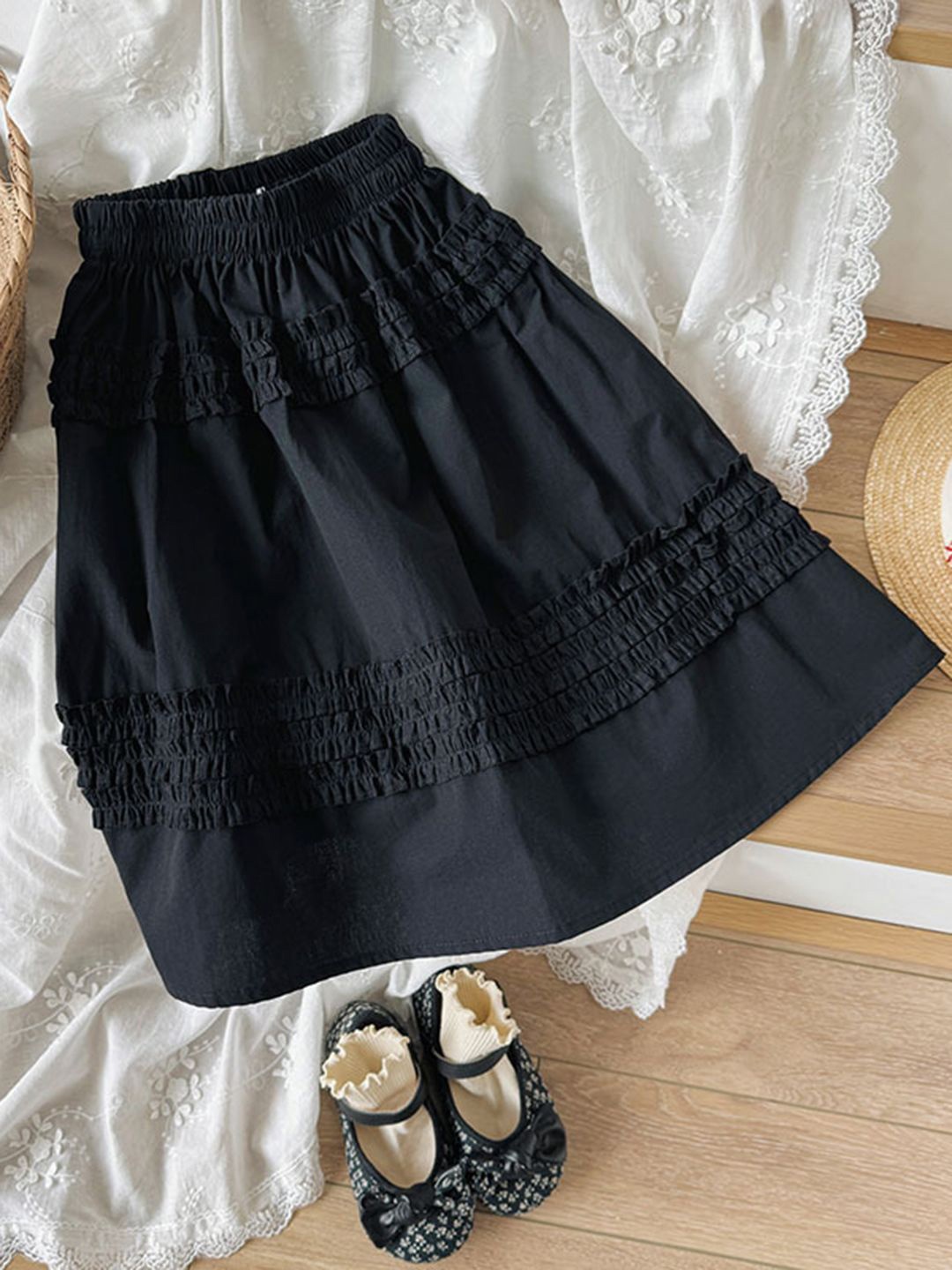 

YK Girls Cotton A-Line Skirt, Black