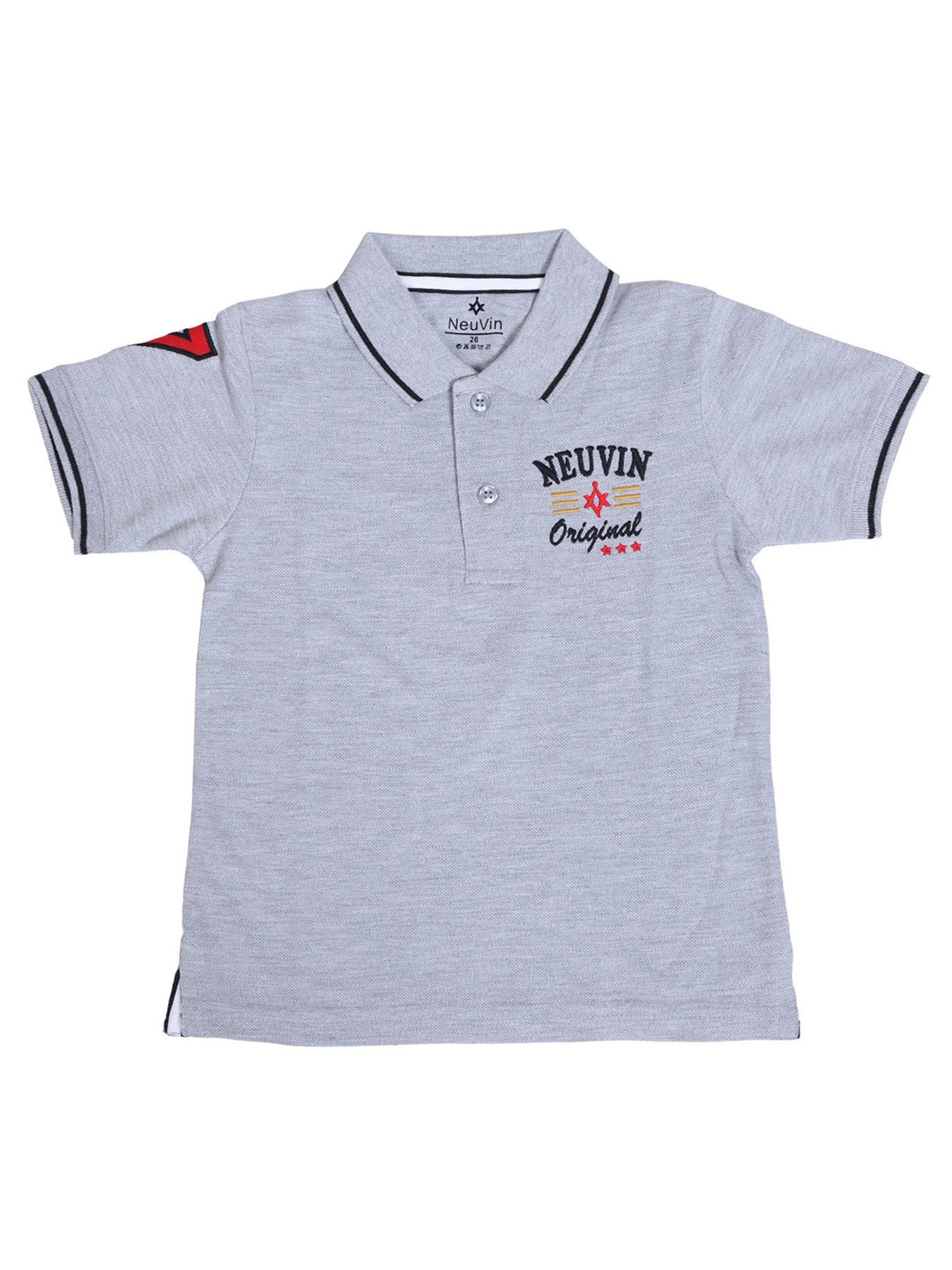 

NeuVin Boys Polo Collar Applique T-shirt, Grey melange