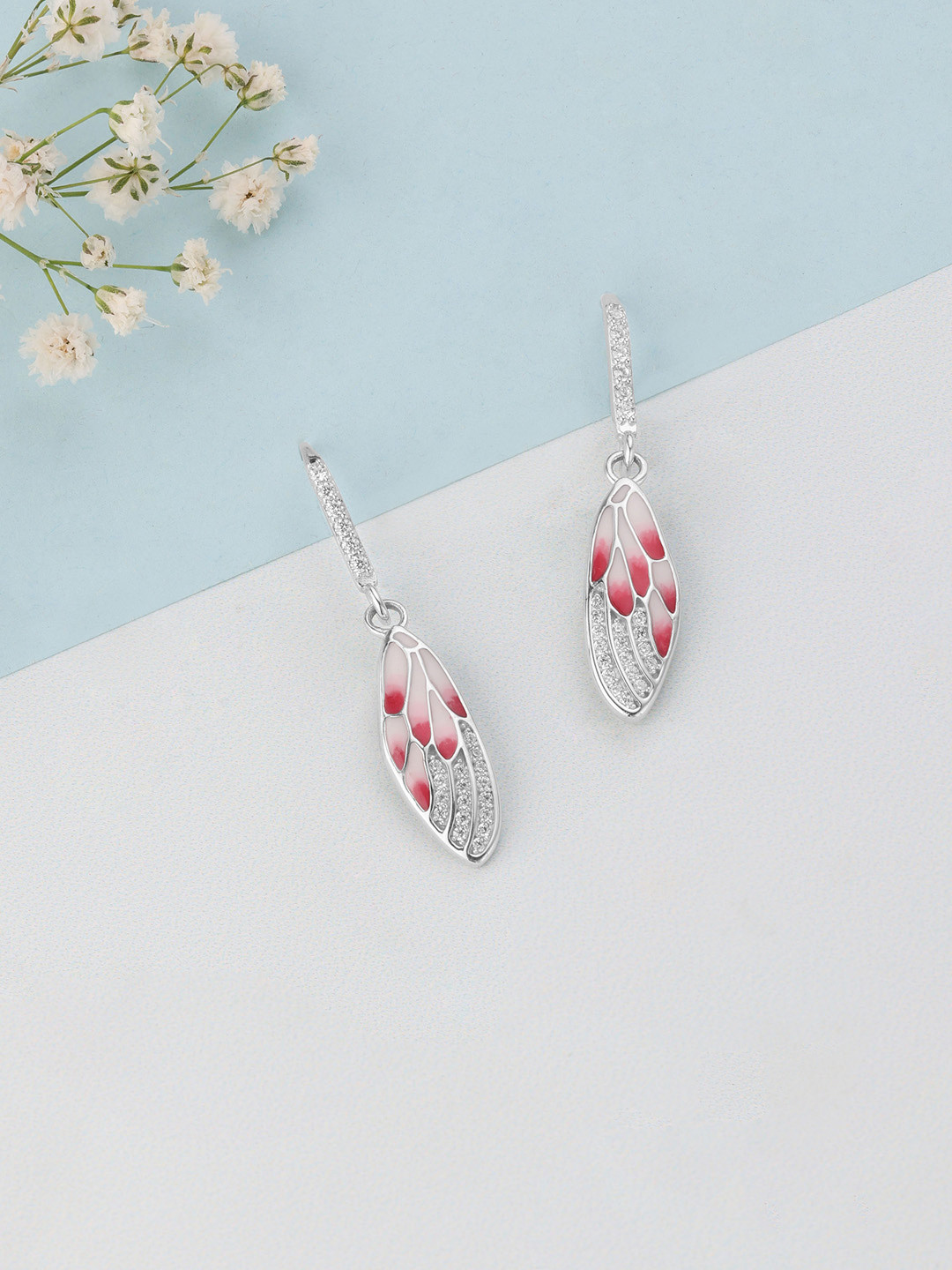

Mia by Tanishq Blush Wing Artificial Stones Studded Leaf Shaped Drop Earring, Silver