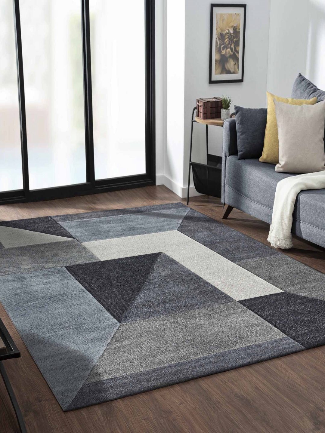

OBSESSIONS Blue Geometric Anti-Skid Polypropylene Carpet