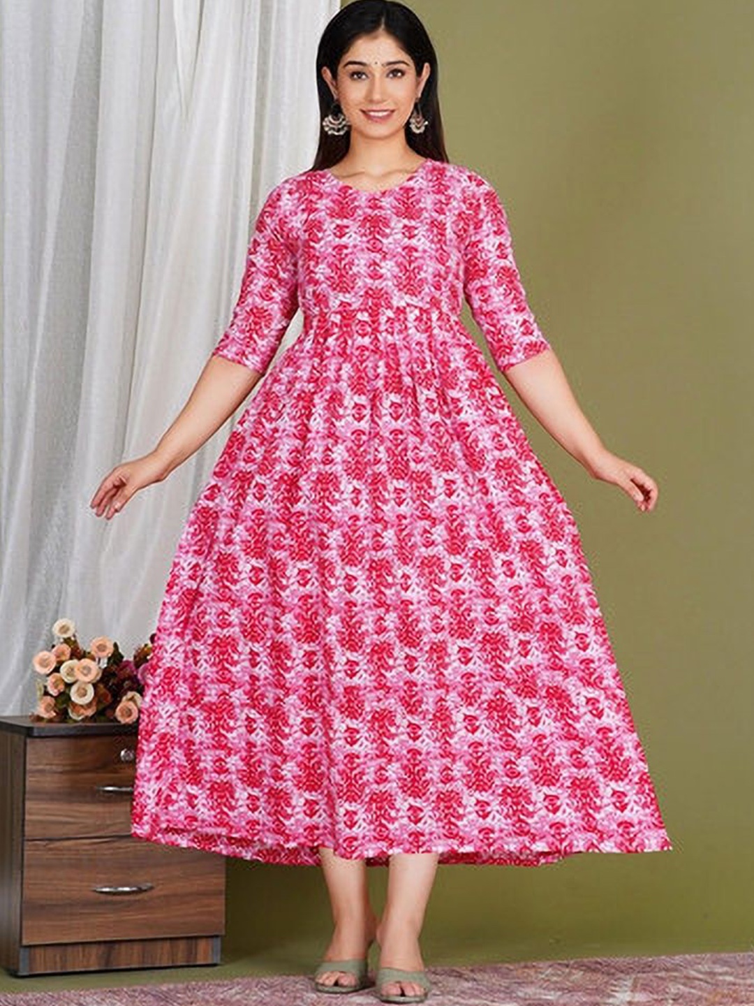 

Moda Rapido Floral Printed Maternity Feeding Dress With Zipper, Multi