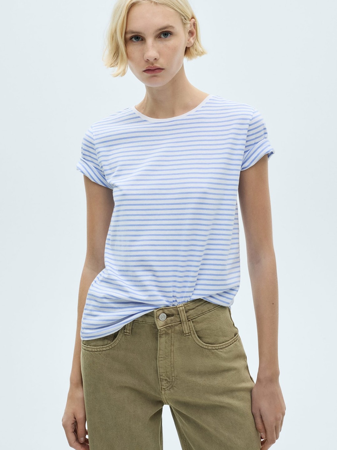 

MANGO Striped Pure Cotton T-shirt, Blue