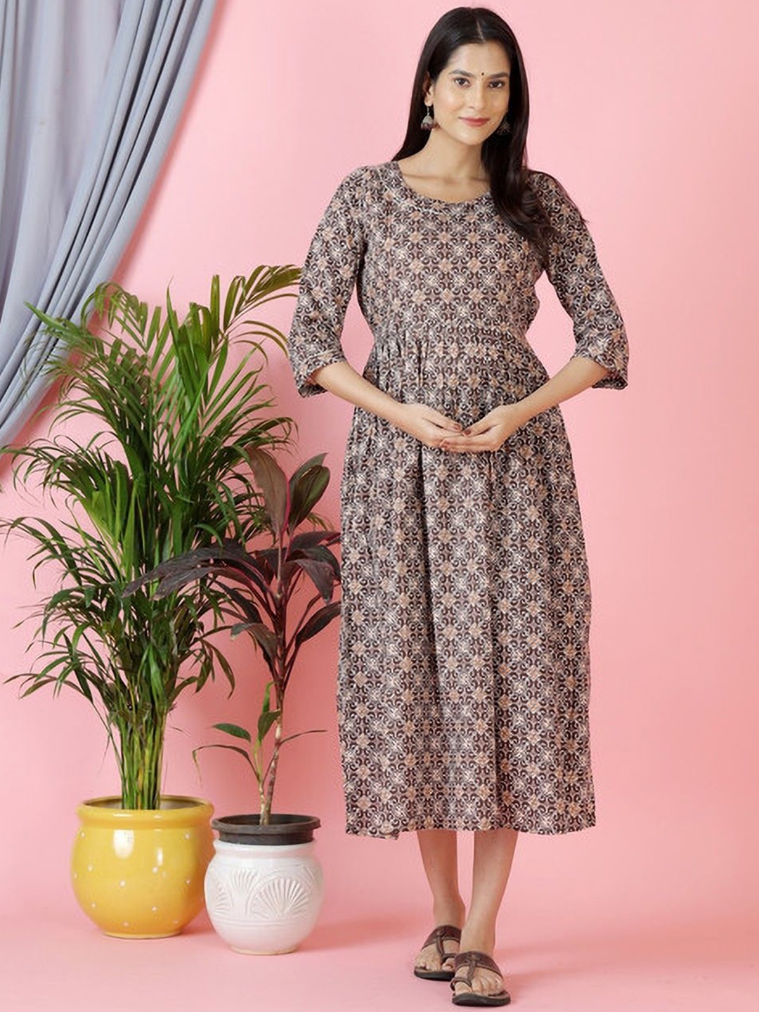 

Moda Rapido Floral Printed Maternity Feeding Dress With Zipper, Multi