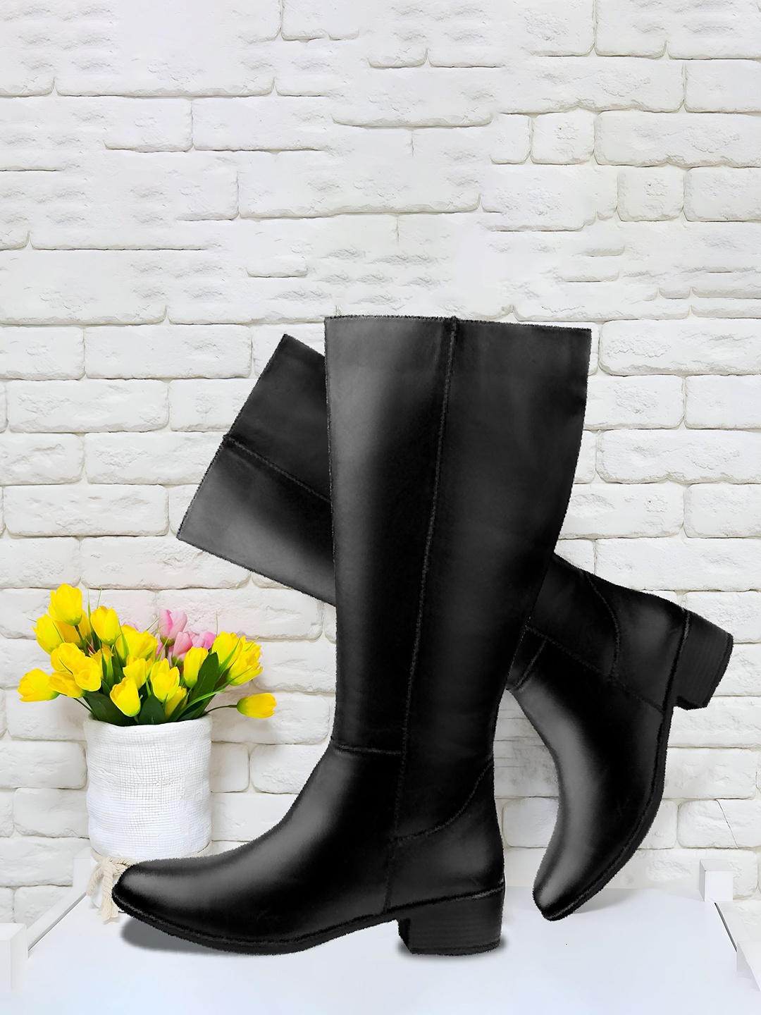 

Bxxy Women High Ankle and Knee Zipper Long Boots, Black