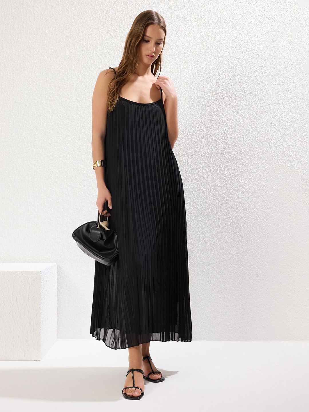 

Trendyol Striped A-Line Midi Dress, Na