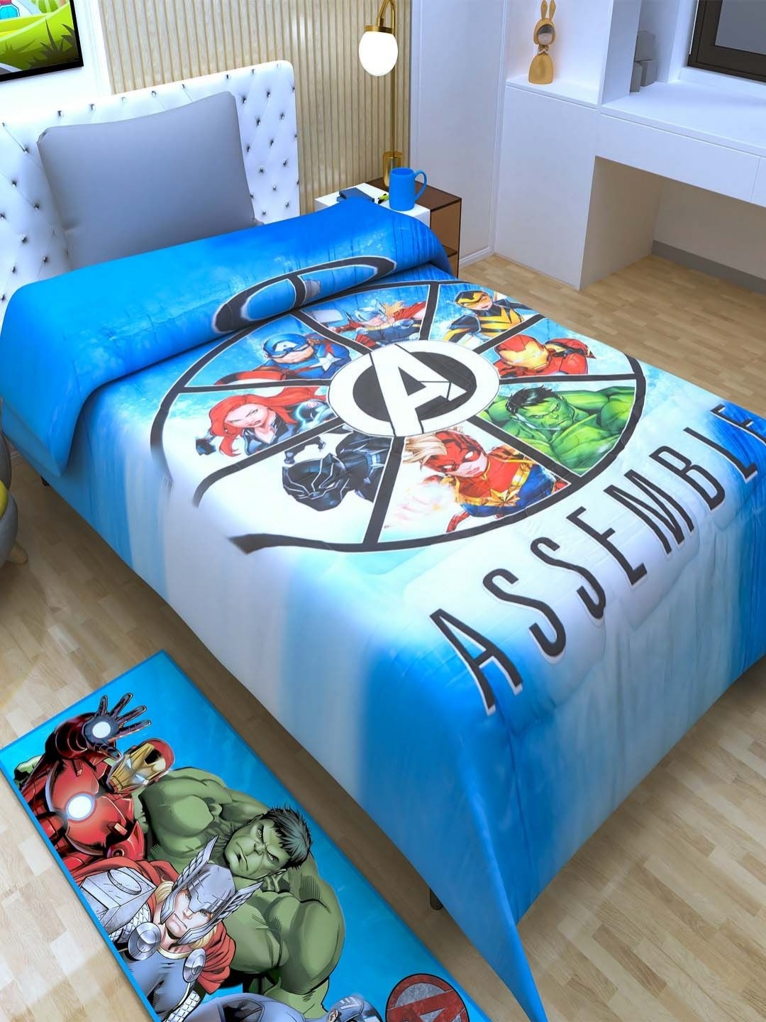 

Marvel Blue & White Cartoon Characters 300 GSM Single Bed Blanket