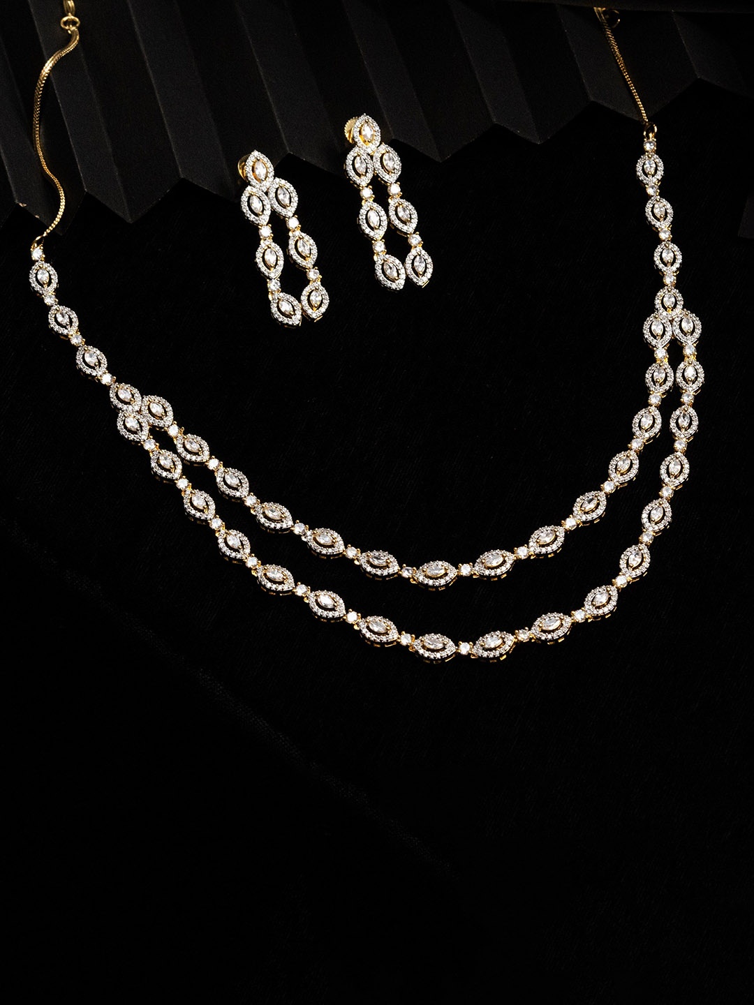 

Zevarly Gold-Plated Cubic Zirconia Stone-Studded Layered Jewellery Set