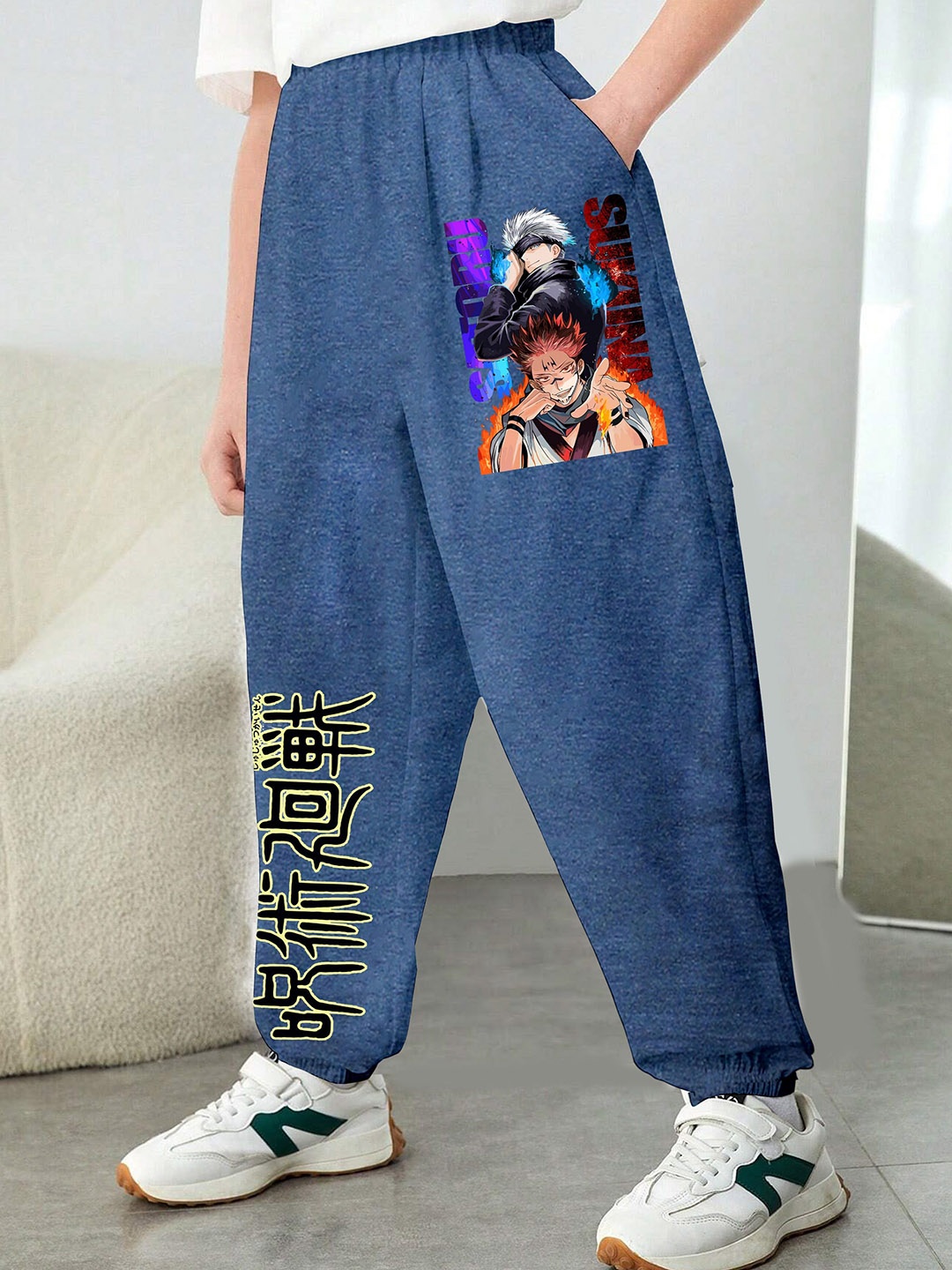 

MODARUE Boys Gojo Sukuna Anime Printed Cotton Jogger Trousers, Blue