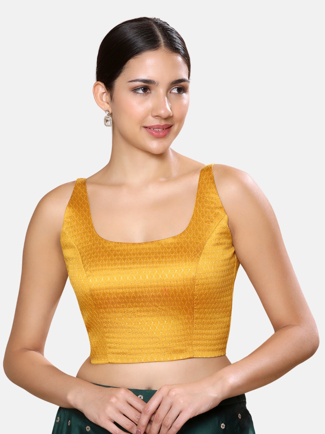 

Studio Shringaar Woven Design Brocade Padded Saree Blouse, Yellow