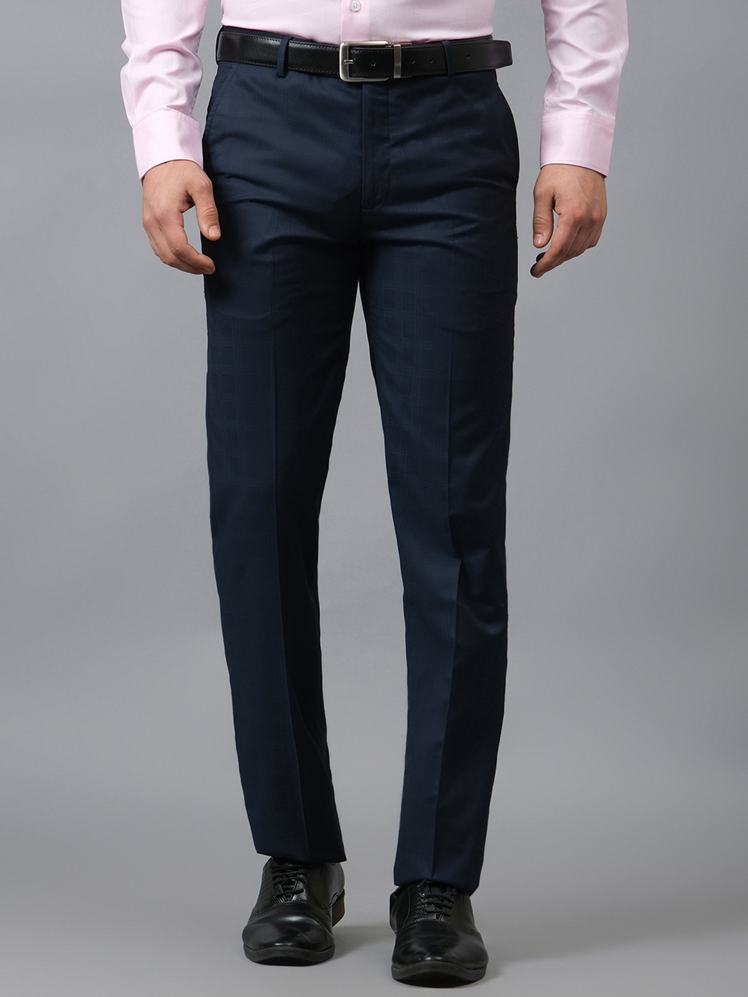 

Cantabil Men Checked Original Trousers, Navy blue