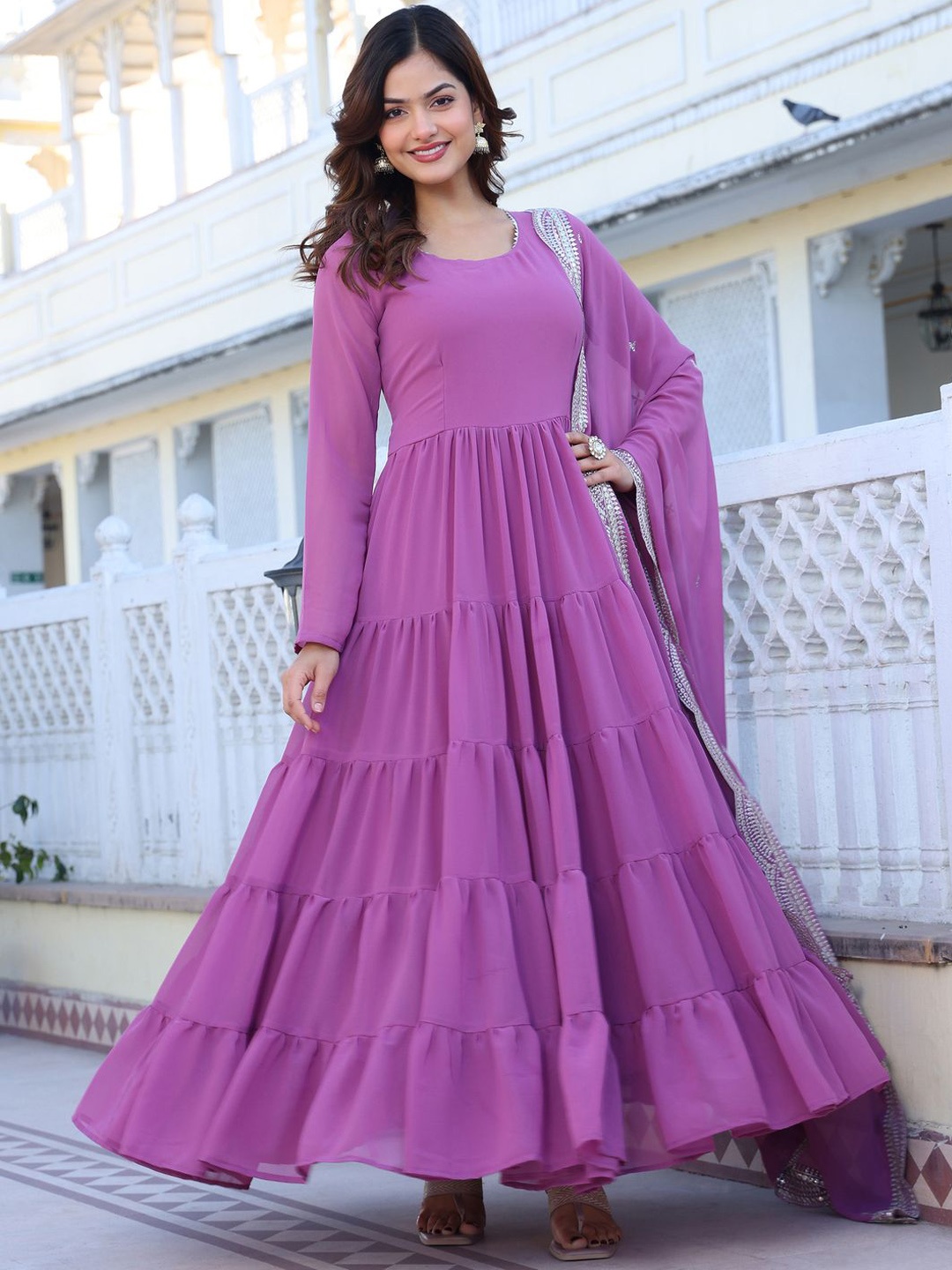 

KALINI Women Ethnic Motifs Layered Thread Work Kurta with Pyjamas & With Dupatta, Purple