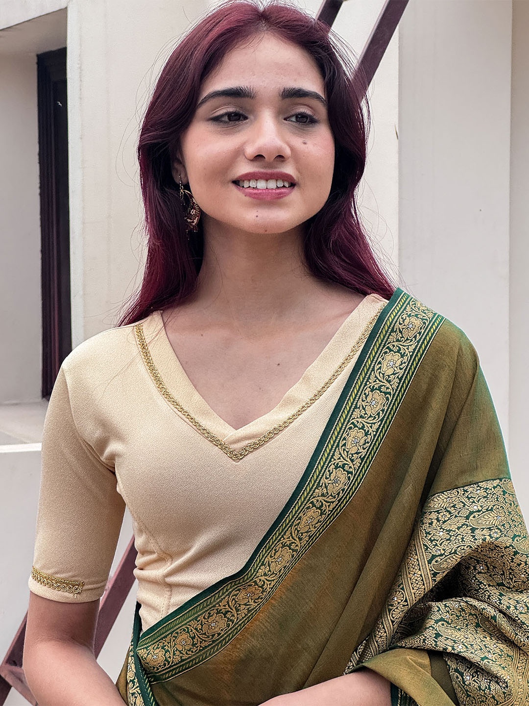 

Bindigasm's Advi Embroidered Saree Blouse, Beige
