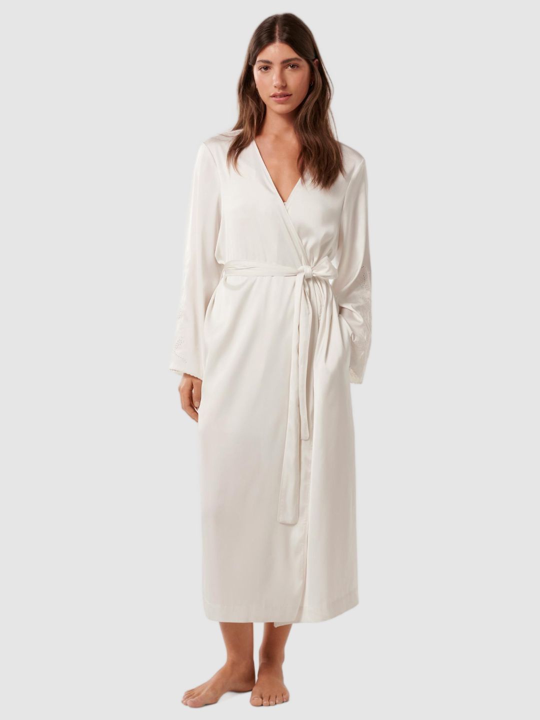 

Forever New Embroidered V-Neck Robe, White
