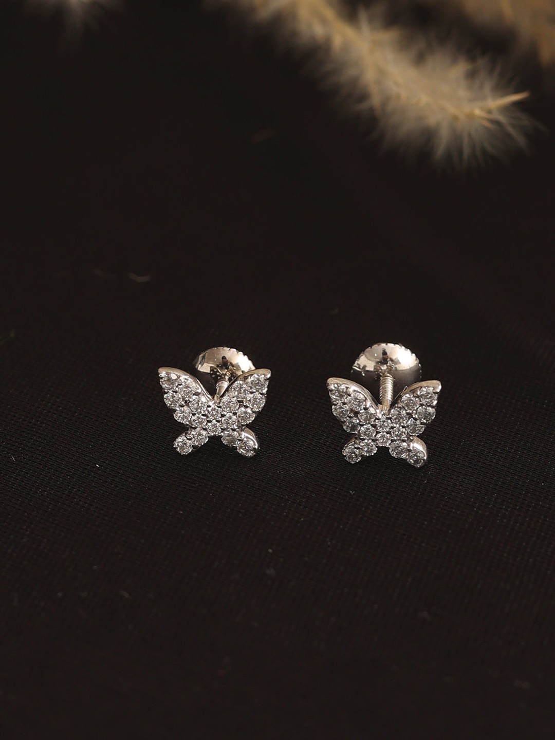 

KIORAH Sterling Silver-Plated Cubic Zirconia Studded Butterfly Shaped Studs