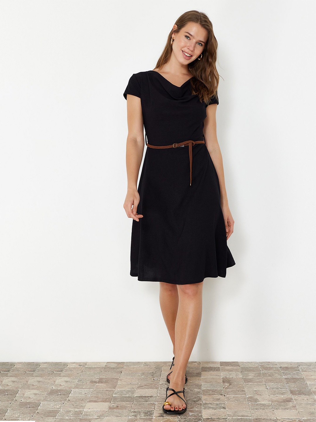 

Trendyol Cowl Neck Fit & Flare Dress, Na