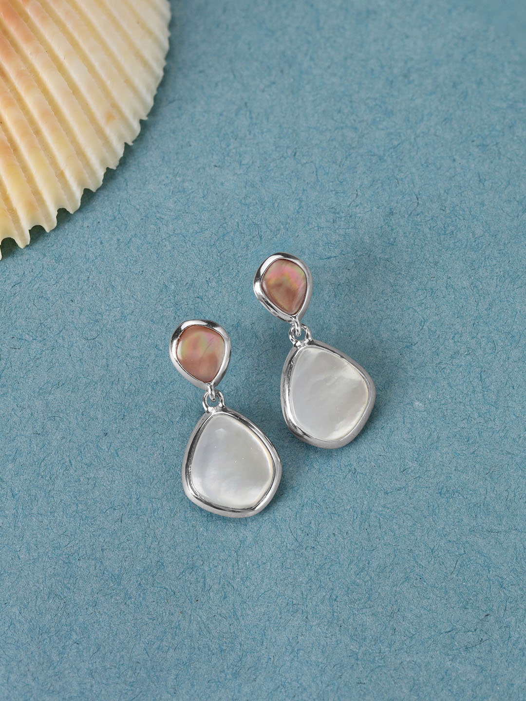 

Mia by Tanishq Mother of Pearls Studded Dreamy Geometric Shaped Drop Earring, Silver