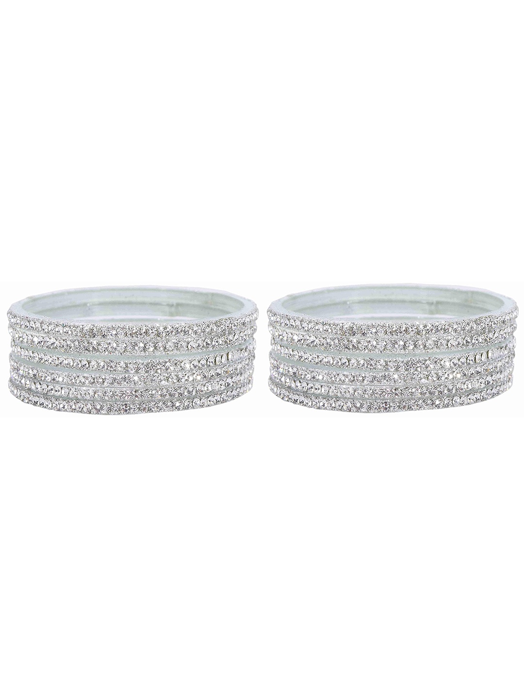 

ZULKA Set Of 12 Zircon Gemstone Studded Glass Stylish Bangles, Silver