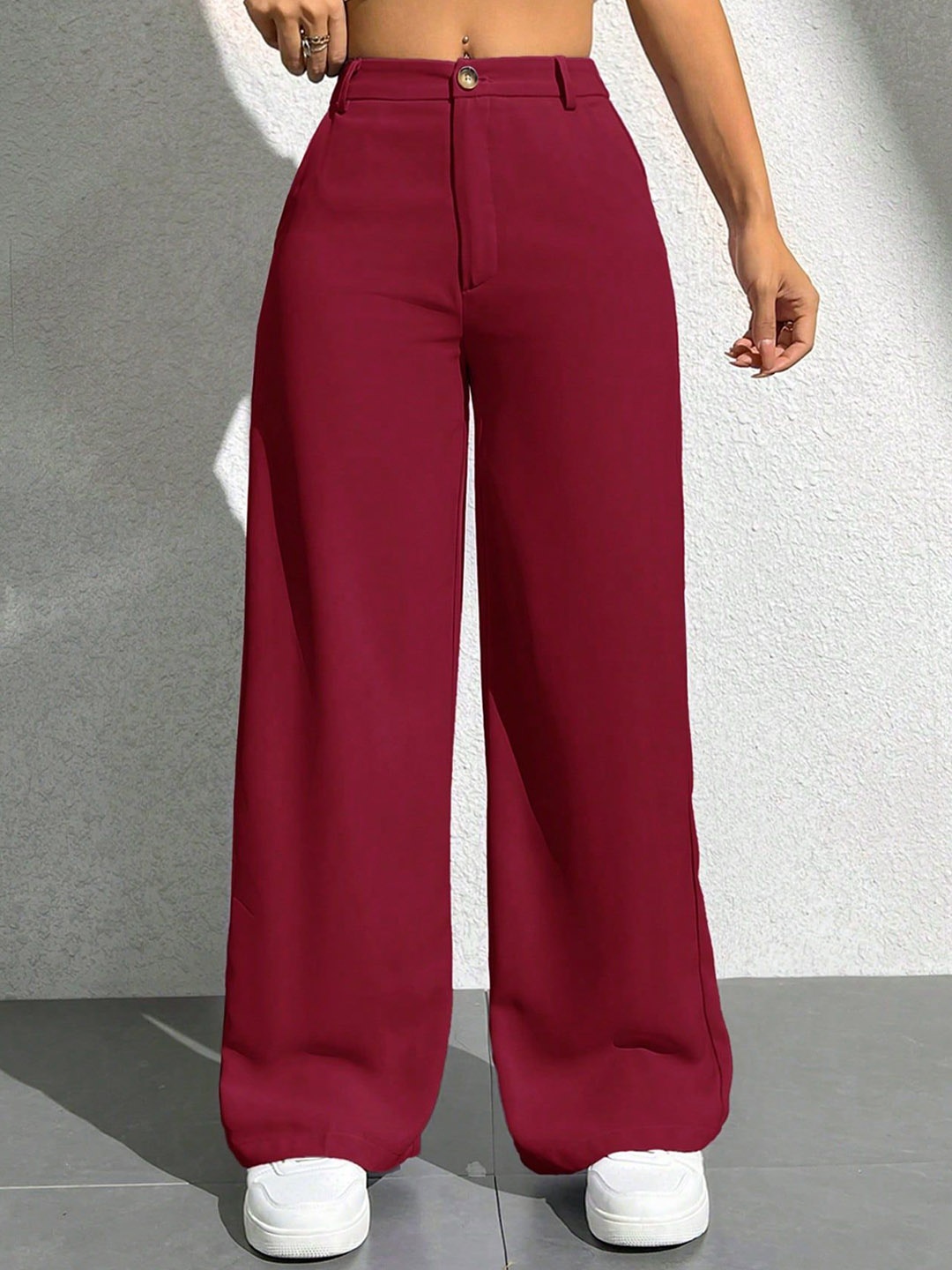 

NUCOUTHS Women Relaxed Straight Leg Straight Fit High-Rise Trousers, Lavender