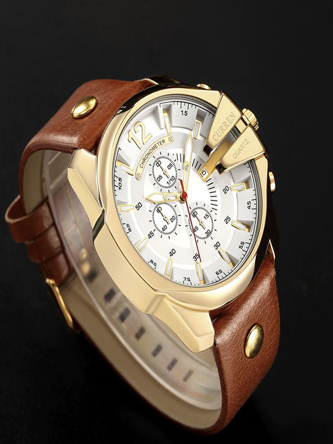 

Curren Men Brass Dial & Leather Straps Analogue Watch CR-8176-White-Brown