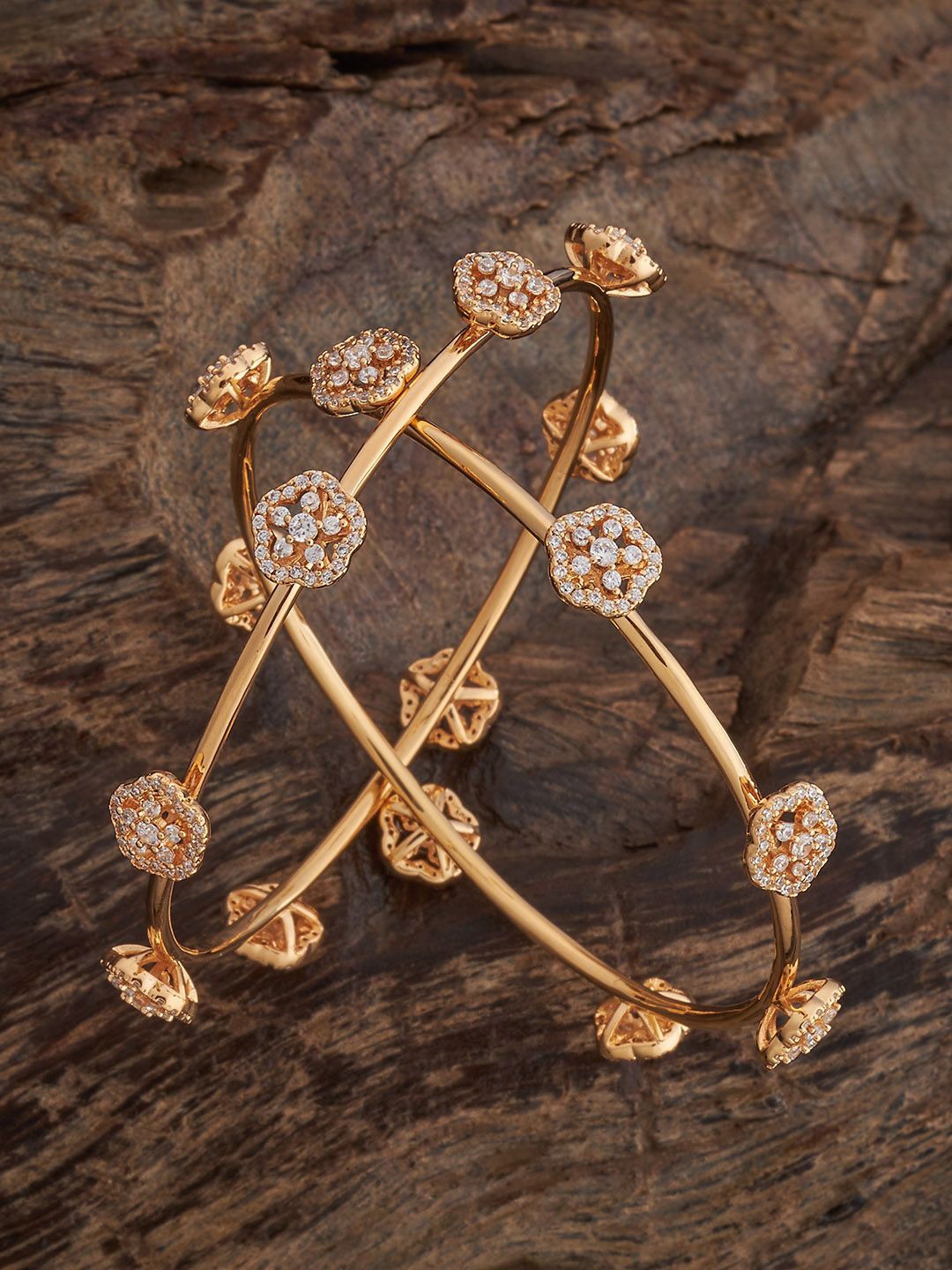 

Kushal's Fashion Jewellery White Set Of 2 Gold-Plated Party Zircon Bangles