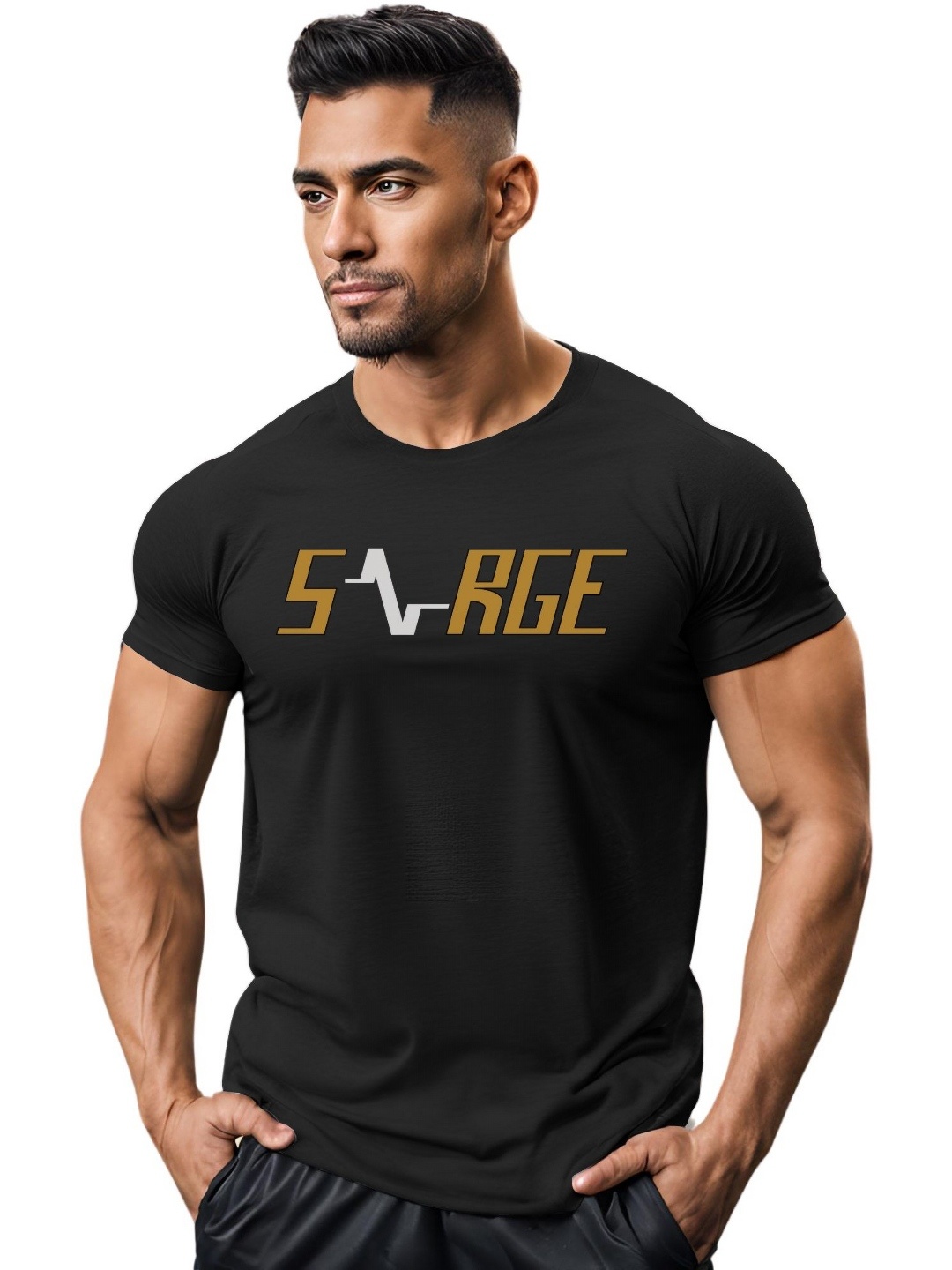 

3Colors Men Moisture Wicking Applique T-shirt, Black