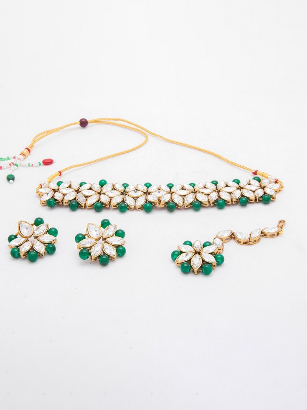 

VIPY HANGER Artificial Stones Studded And Beaded Choker Jewellery Set, Gold