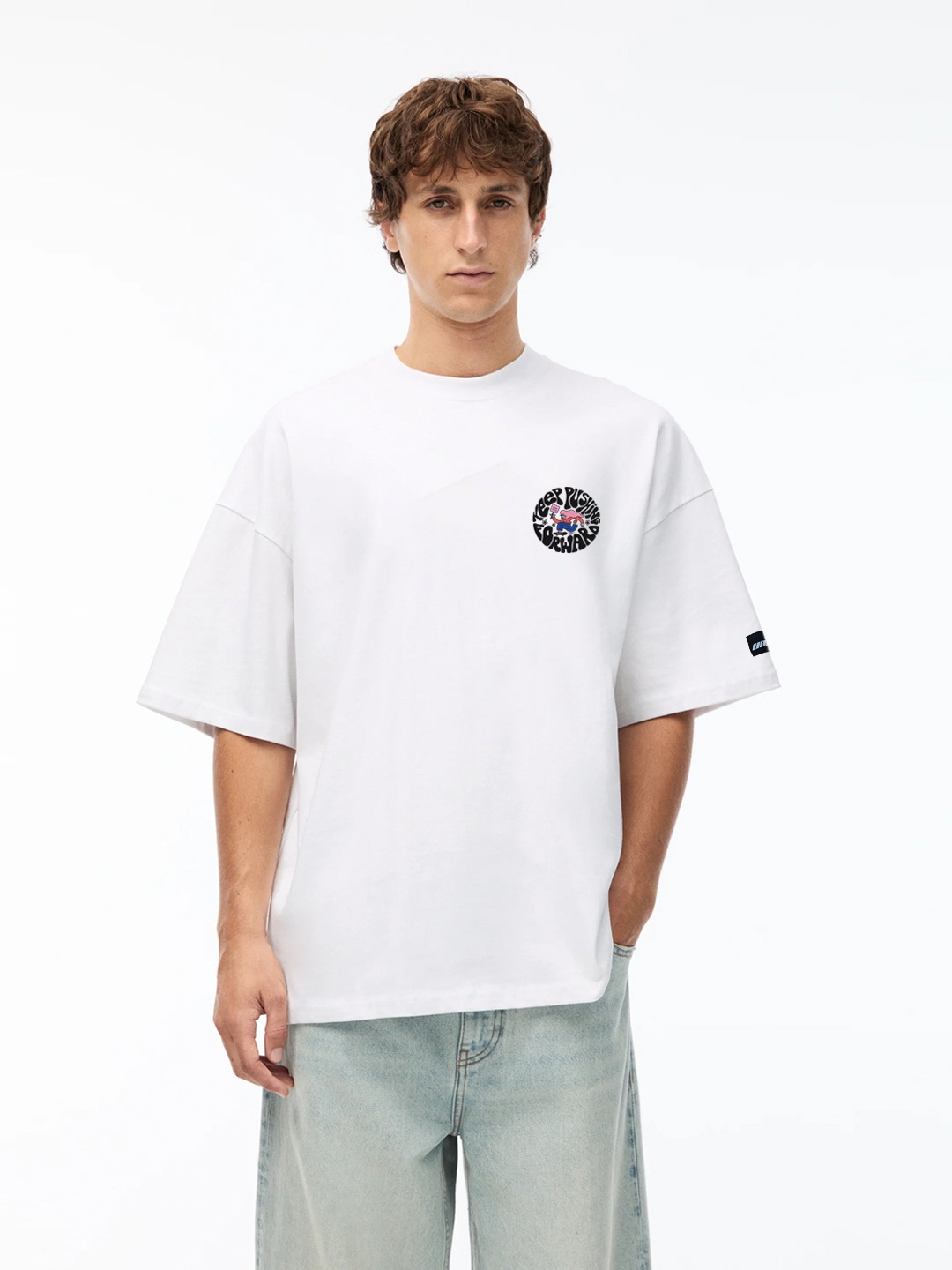 

UNRL Men Drop-Shoulder Sleeves Oversized T-shirt, White