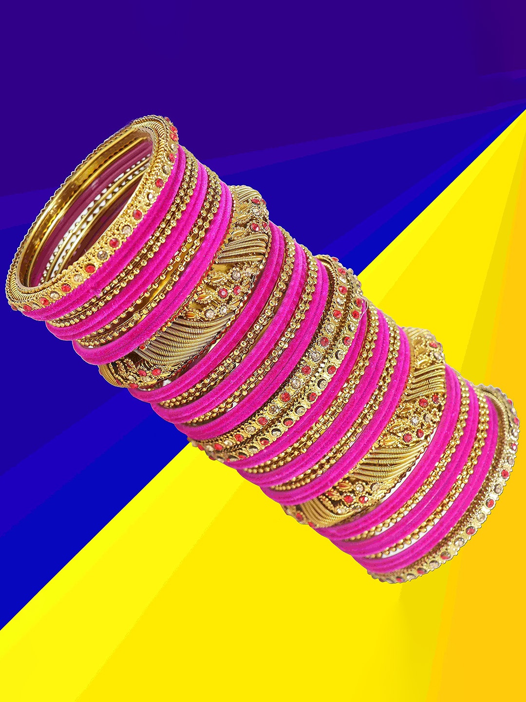 

ZULKA Set Of 46 CZ Stone Studded Bangles, Gold