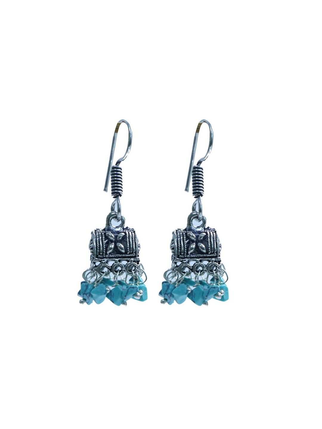

Abhooshan Silver-Plated Artificial Beaded Oxidised Dome Shaped Jhumkas, Blue
