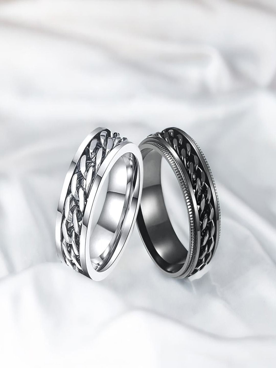 

The Roadster Lifestyle Co. Men Set Of 2 Rhodium-Plated Spinner Band Finger Rings, Silver