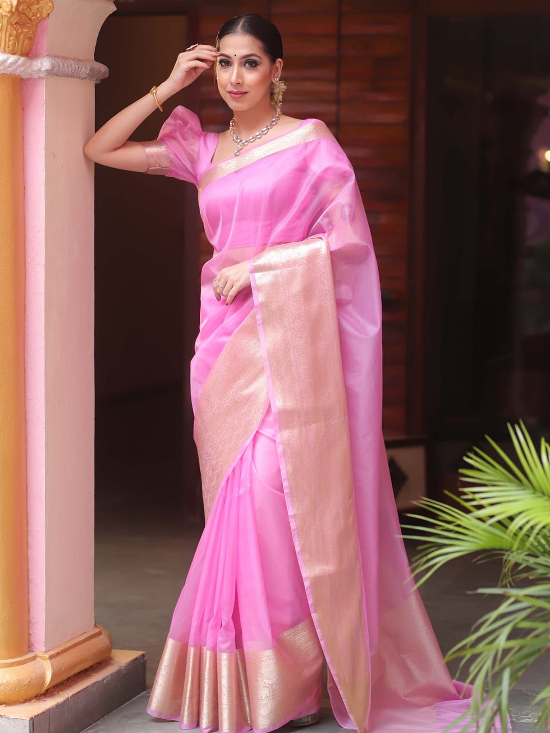 

Rangtulika Ethnics Organza Designer Saree, Pink