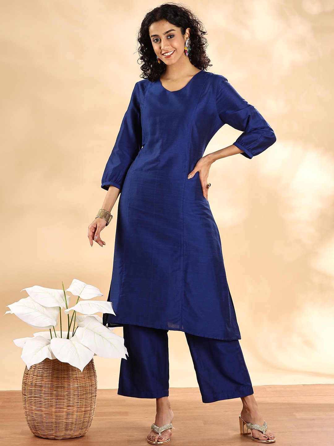 

Anouk Women Panelled Kurta with Palazzos, Navy blue