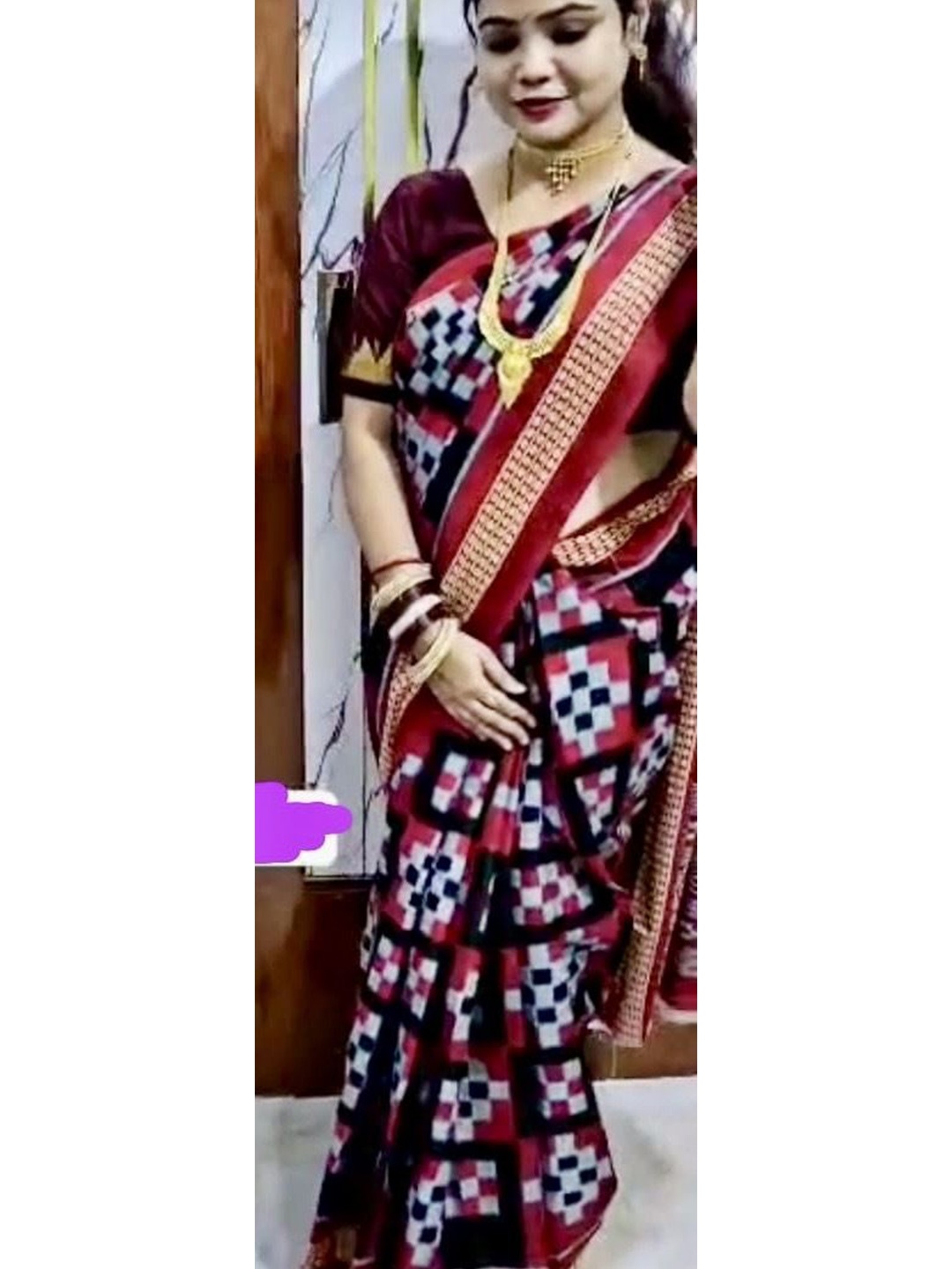 

pasapalli Pure Cotton Sambalpuri Saree, Maroon