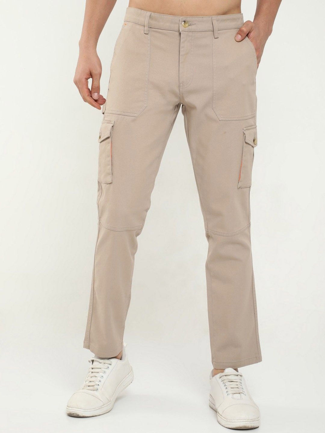 

THE BEETEL HOUSE Men Relaxed Classic Cargos Trousers, Khaki