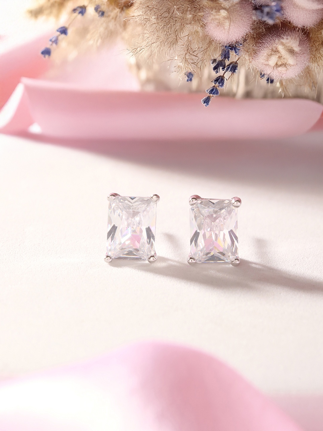 

SARAF SILVERETZ 925 Sterling Silver-Plated Geometric Shaped Zircon Studs, White