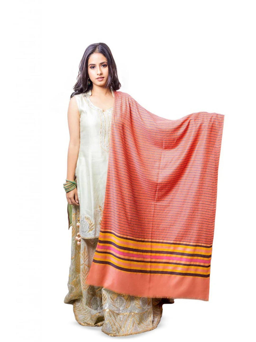 

THE SHAWL STUDIO Striped Shawl, Peach