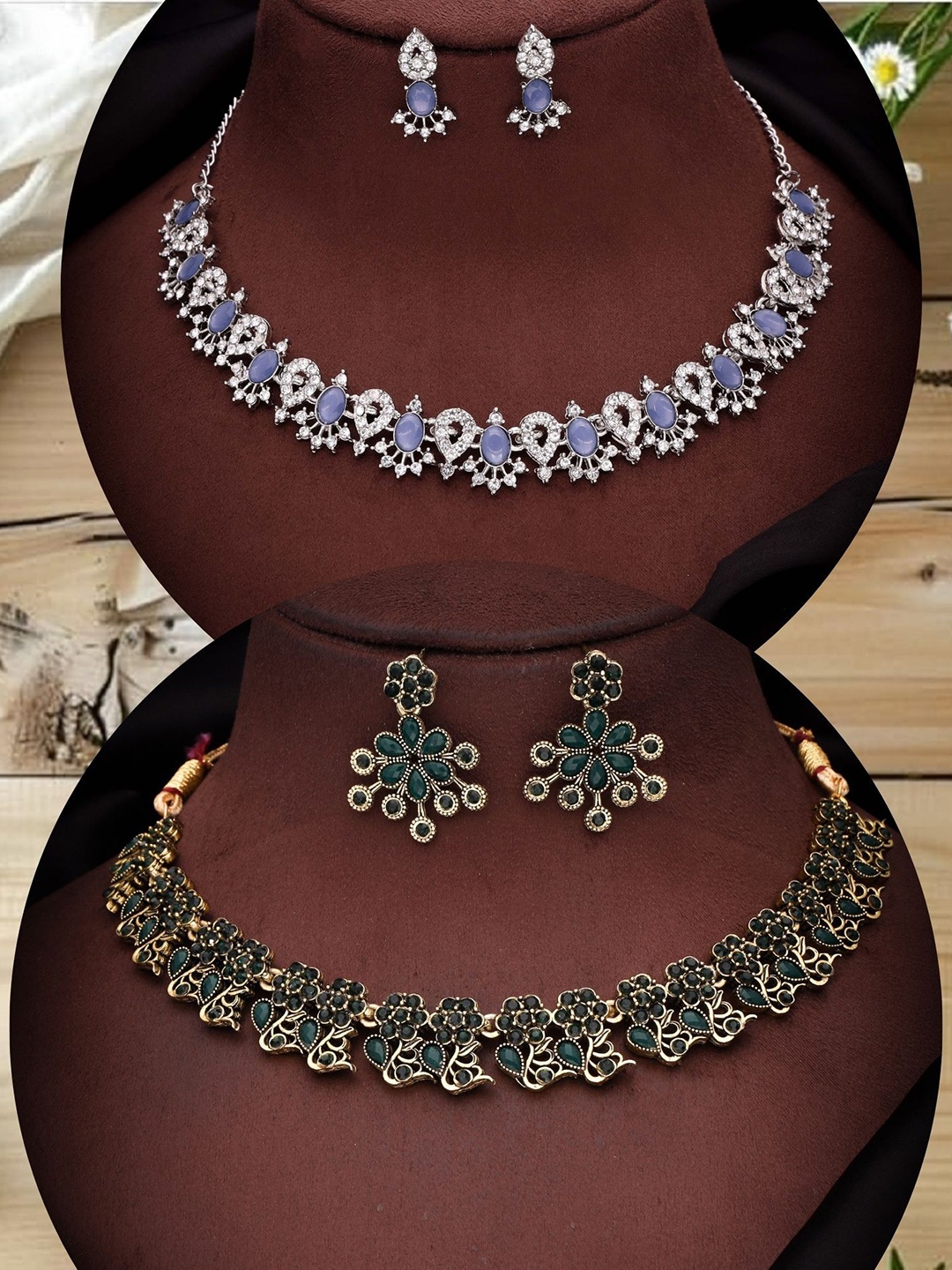 

DIVASTRI Set Of 2 Gold-Plated American Diamond Studded Jewellery Sets