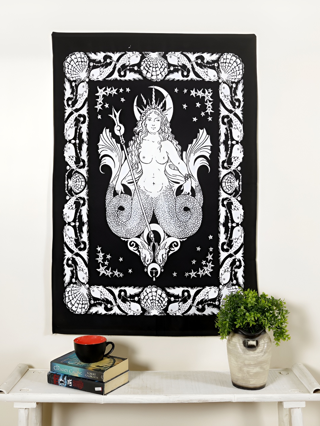 

HANDICRAFT PALACE Black & White Mermaid Printed Cotton Poster Wall Hanging Tapestry