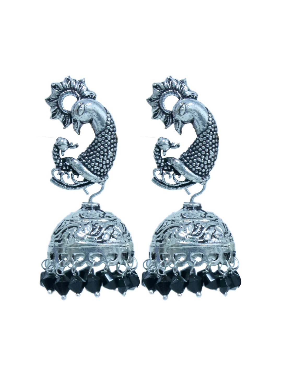 

Abhooshan Silver-Plated Artificial Beaded Dome Shaped Jhumkas, Red