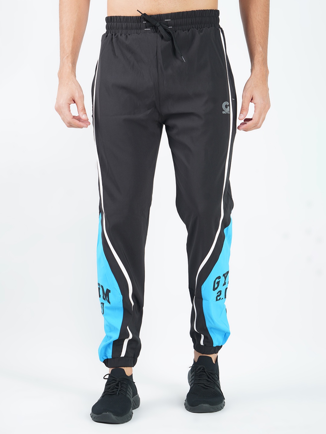 

GOTO Men Printed Mid Rise Track Pant, Black