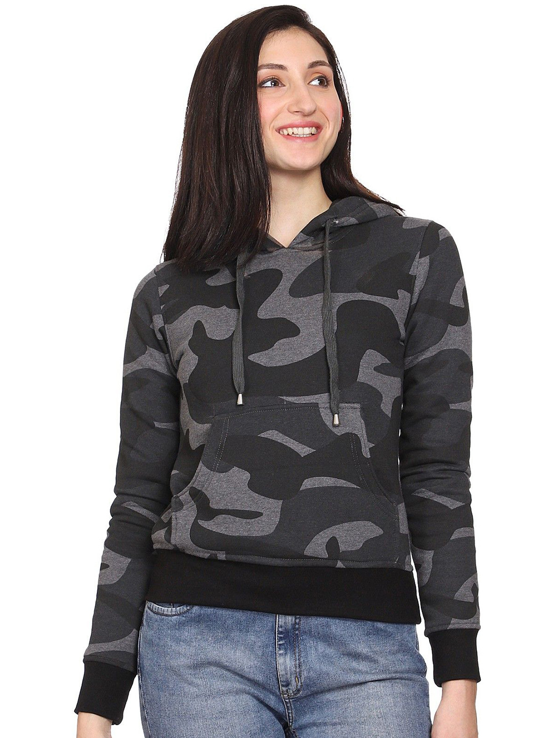 

ROARERS Women Printed Hooded Sweatshirt, Grey