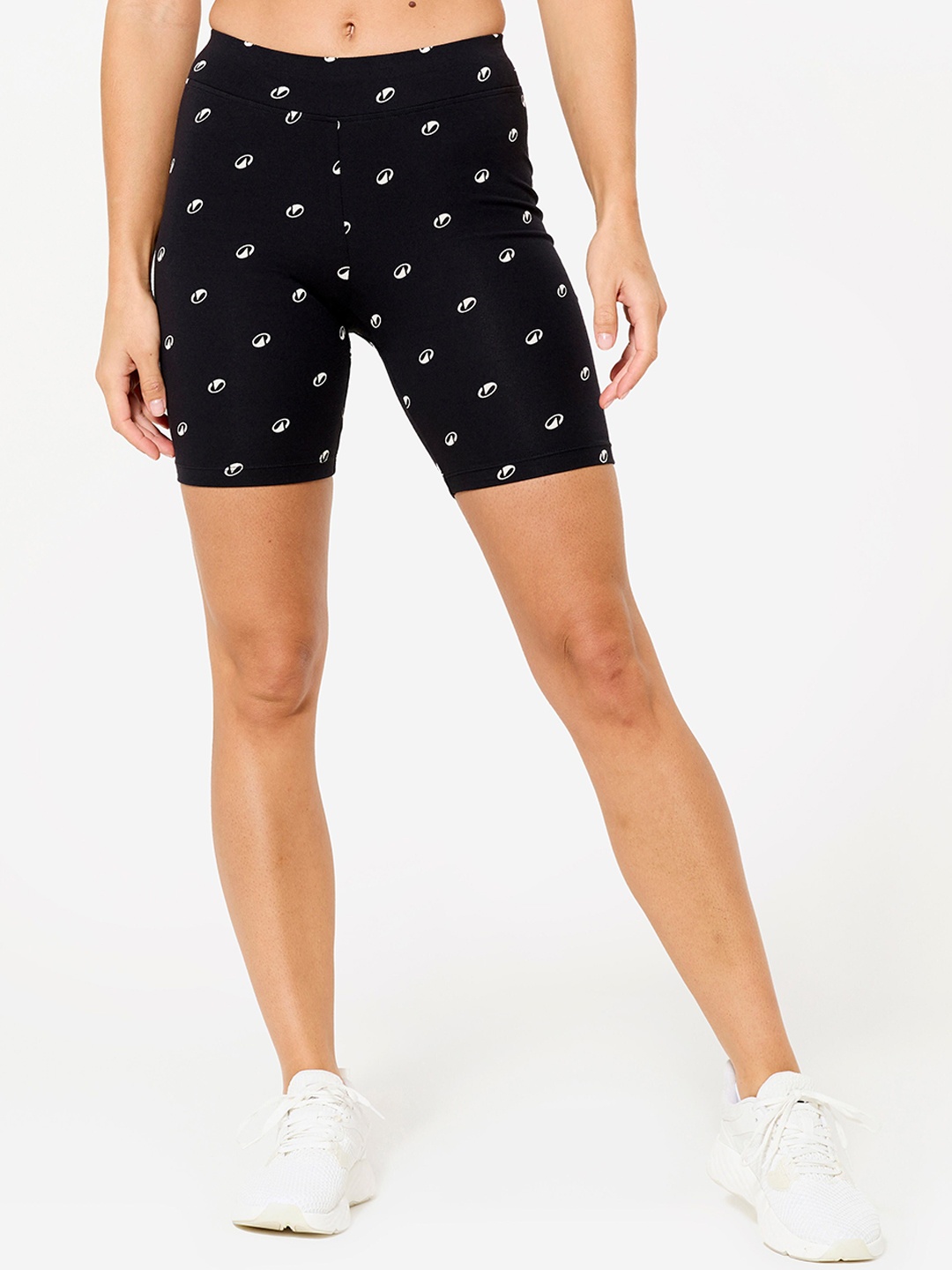 

Domyos By Decathlon Women Cotton Printed Mid-Rise Sports Shorts, Black